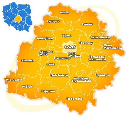 mapa województwa łódzkiego z podziałem na powiaty